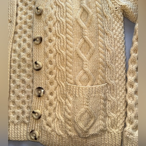 Wool VTG Cream Color Cardigan Handmade From Ireland With Buttons and Pockets - Picture 3 of 5